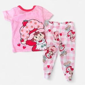 Girls Pink Strawberry Character Two-Piece Pajama Set